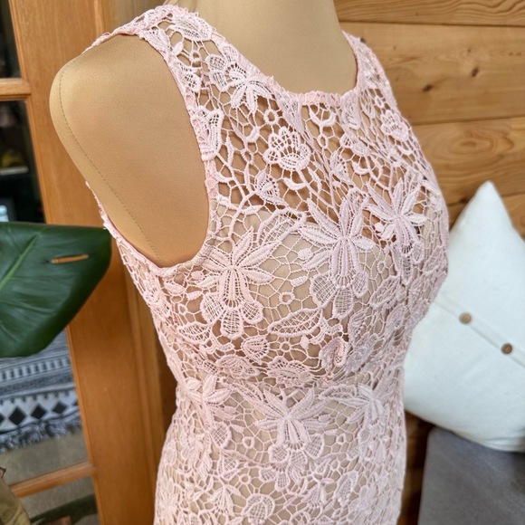 BISOU BISOU M. BOHBOT Pink Lace Overlay Midi Floral Sleeveless Sheath Dress Sz 2 - Picture 7 of 16
